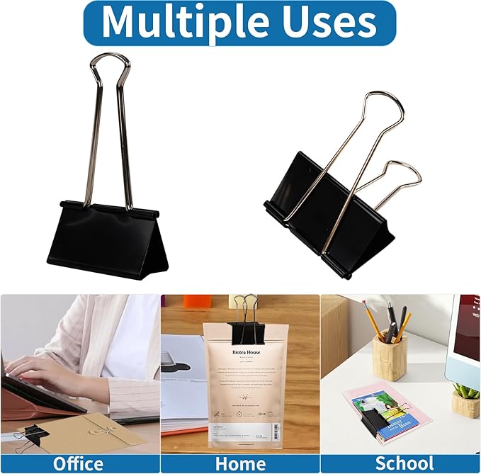 Jumbo Binder Clips 3 Inch - Extra Large Binder Clips 6 Pack, Heavy Duty Office Binder Clips for Paper, Documents, School & Office Supplies (6, 3 inch)