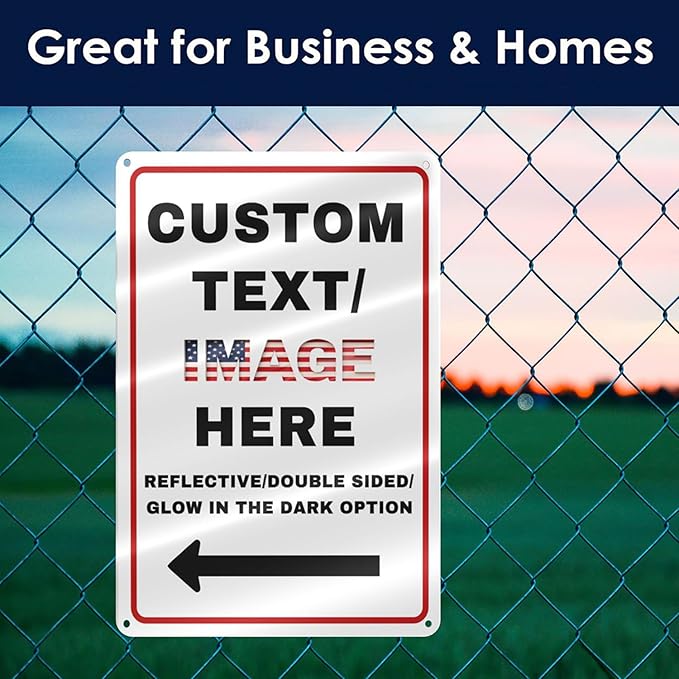 Custom Sign Left or Right Arrow, Glow in the Dark/Reflective Option, 14''x10'' Personalized Large Metal Address Plaque, Customize for Business Logo, Office, Home, Yard, Outdoor