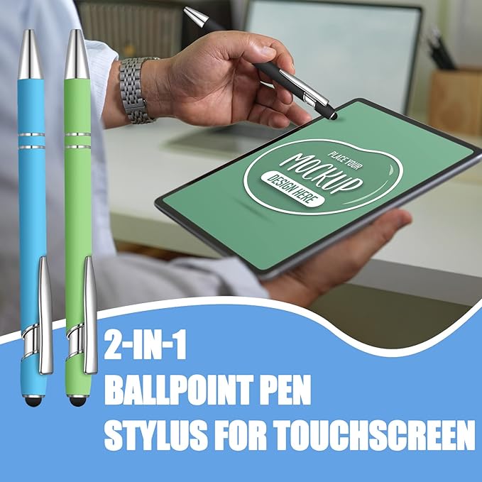 24 Pcs Blue Ink Ballpoint Pen with Stylus Tip 2 in 1 Ballpoint Pen 1.0 mm Blue Ink Metal Stylus Pen for Touch Screens Coworkers, Family, Colleagues, Office (Multicolor)