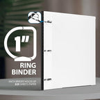 WOT I 1 Inch Telescoping 3 Ring Binder, Expandable Flexible Binder with Customizable Front Cover & Clear Catalog Pocket, Holds 225 Sheets, School Office Supplies, White