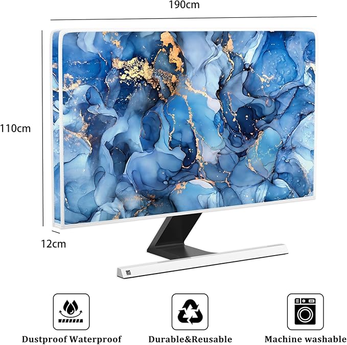 Baocicco Navy Blue Gold Marble Waterproof TV Dust Cover 80 Inch Creative Texture Grain Television Screen Cover Abstract TV Display Protectors Protective LED LCD OLED TVs Dust-Proof