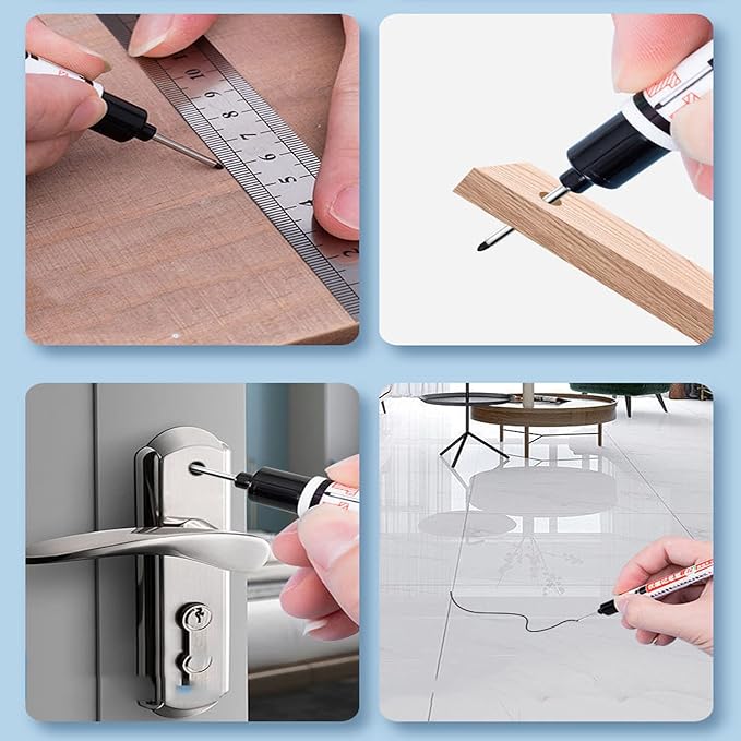 8pcs Waterproof Deep Reach Markers, Long Nose in 2mm Felt Tip, 30mm Reach Permanent Pens, Deep Hole Carpenter Ink for Builders Construction