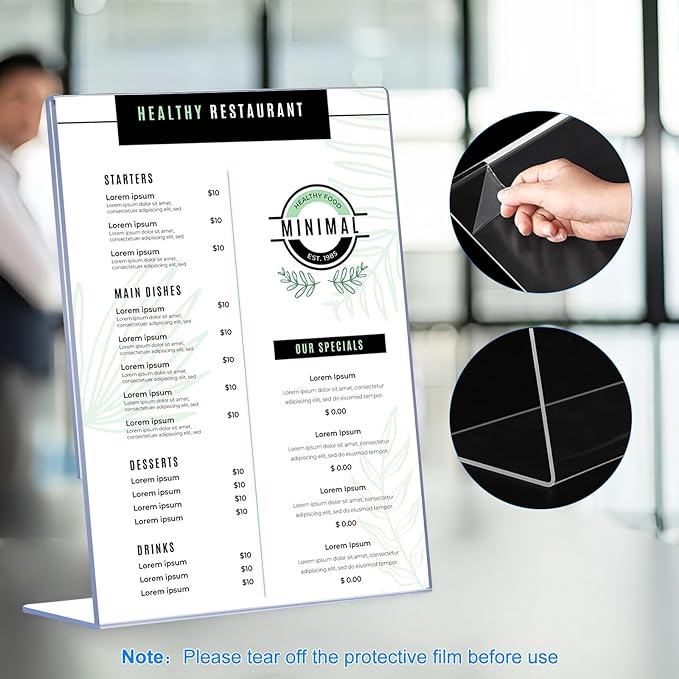 DECOHOBO 24 Pack Acrylic Sign Holder 8.5 x 11, Clear Plastic Display Stands for Tabletop, L-Shape Acrylic Stands for Flyers, Documents, Office, Restaurants, Vertical Sign Holder 8.5x11 for Desktop