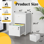 SteeLoong 2 Drawer File Cabinet with Lock，White Rolling File Cabinet for Home Office, Metal Small Mobile Filing Cabinets on Wheels for Hanging Letter