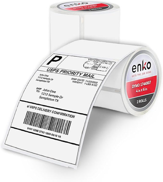 enKo Compatible Zebra 4x6 Label/Dymo Labels 1744907 (4 x 6) for Dymo Labelwriter 4XL Shipping Zebra Direct Thermal Printer (2 Rolls, 440 Labels)
