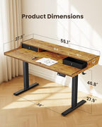 ErGear Electric Standing Desk with Drawers, 55″ x 28″ Gaming Table Compatible Monitor Stand, Stand up Desks, Home Office Height-Adjustable Desk with Storage Shelf, 4 Preset Heights, Vintage Brown