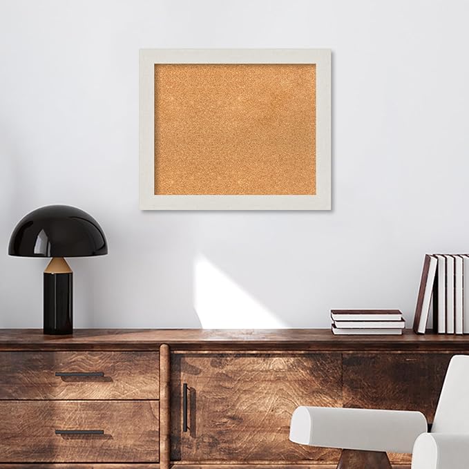Amanti Art Natural Cork Board for Wall, 21x25 Vision Board with White Frame, Medium Corkboard Office Decor for Home Organization, Country Rustic Corkboard Pinboard to Display Items for Home