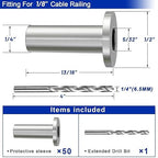 Steel DN Mate 120 Pack Stainless Steel Protector Sleeves for 1/8" Wire Rope, Cable Railing Hardware for Deck/Cable Railing System, T316 Marine Grade, Cable Sleeves Come with a Drill Bit DE100