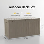 Decksplore Outdoor Storage Box Waterproof, Lockable Resin 80 Gallon Deck Box Patio Storage Bin for Pool Accessories Cushion Furniture, Garden Tools, UV-Resistant Outside Delivery, Grey