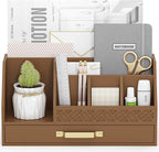 Wisuce Bamboo Mail Organizer Countertop with Drawers, Wooden Desk Organizer File Bill Sorter Storage Box for Desktop Letter Envelope Countertop Holder for Office Home School Organization
