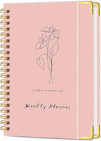 Undated Weekly Planner with Metal Corner Hardcover Notebook , A5 Size Journal with To Do List Planner, Habit Tracker,Weekly Goals for ADHD,Student, Office, Women, Men ,Gifts,6 x 8 inches，Spiral Bindding ,Pink