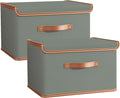 Tuza 2 Pack Storage Bins with Lids, Collapsible Closet Organizer Container, Fabric Organizer Box with Handles, Decorative Storage Boxes with Lids for Organizing Clothes, Blanket, Grey, Medium