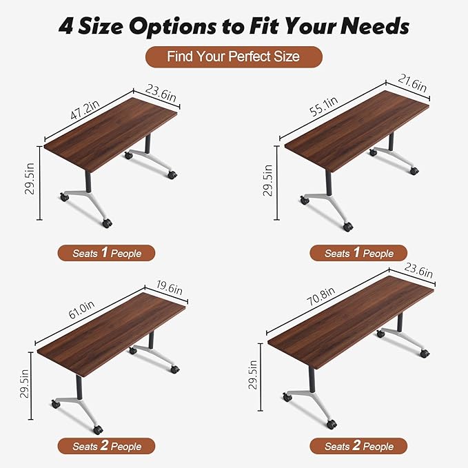 Goakwwuz Conference Room Table, Folding Conference Tables,Thicken Grey Tabletop,Flip Top Wooden Seminar Meeting Room Table for Conference Room Offices (6, Walnut, 70.8”)