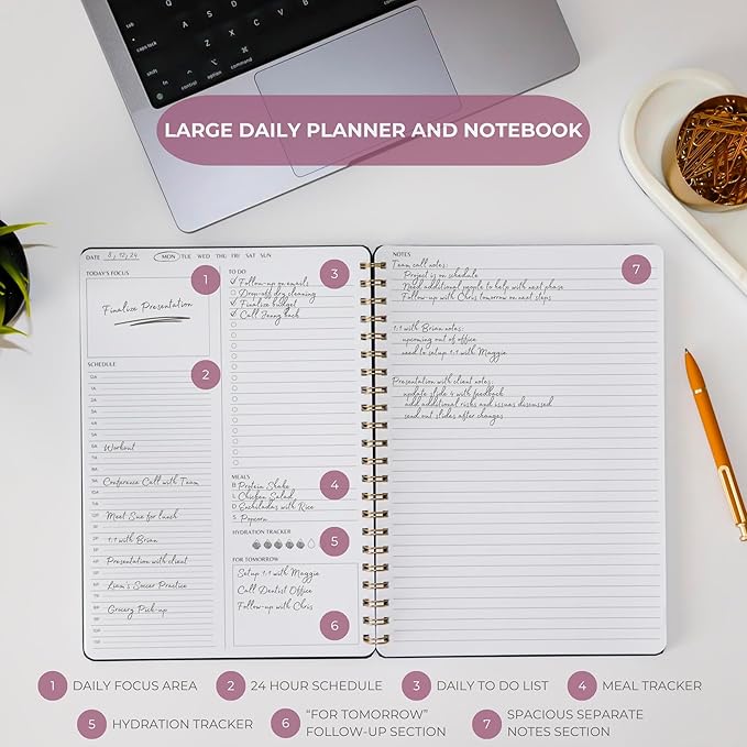 Merely Home | Durable & Sleek | Undated Daily and Weekly Planner | 8.25" x 11.75" | To Do List Notebook for Work | Simple Design | Multiple Layouts | Planner and Notebook in One (Rust, Daily Planner - Portrait)