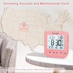 Geevon Small Digital Atomic Alarm Clock for Bedroom, Travel Table Clock with Auto/8s Backlight, 2 Alarm, Temperature, Desk Clock Battery Operated for Deep Sleepers Kids Elderly Home Office, Pink