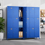 SUPEER 9 Doors Metal Locker for Employees with 27 Hooks and Business Card Holder,Metal Locker with Ventilation Holes for School Garage Office Gym Home,Assembly Required,Blue