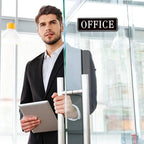 The Office Door Sign for Home and Business，Self-Adhesive Waterproof and Fade-Resistant Modern Office Sign Sticker for House，Business，Door, Window（Black）