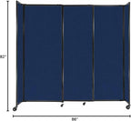 Versare Straightwall Sliding Portable Wall Partition | Freestanding Office Dividers | Locking Wheels | Temporary Room Separator | 7'2'' Wide x 6'10'' Tall Navy Blue Fabric Panels