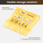 Evjocoh Silverware Drawer Organizer Wood with Adjustable Partition for Kitchen Utensil Cutlery Flatware Cabinet Storage Compartment Tray Insert with Dividers (19.2" W x 19.5" D x 2.5" H)