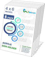 Wbtran Slanted Back Acrylic Sign Holder 4 x 6, Clear Tabletop Stands for Display, Plastic Paper Sign Holders for Office, Home, Restaurant (6 Pack)