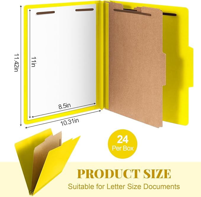 Skyygemm 24 Pcs Classification Folders Letter Size, 1 Divider Pressboard File Folder with Fasteners, Expanding File Organizer Bulk for School Teachers, Office Employee, Coworker, Staff (Yellow)