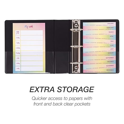 Samsill Economy 2 Inch Mini 3 Ring Binder, Made in The USA, 9.1" x 7.5" Round Ring Binder, Non-Stick Customizable Cover, Black