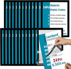 JIUYE 24Pcs 8.5x11 Magnetic Sign Holder Wall Mount,Self-Adhesive Plastic Display Frames,Clear PVC Sign Holder with Magnet Strip Border for Window/Door/Fridge/Document Notice Paper,Black
