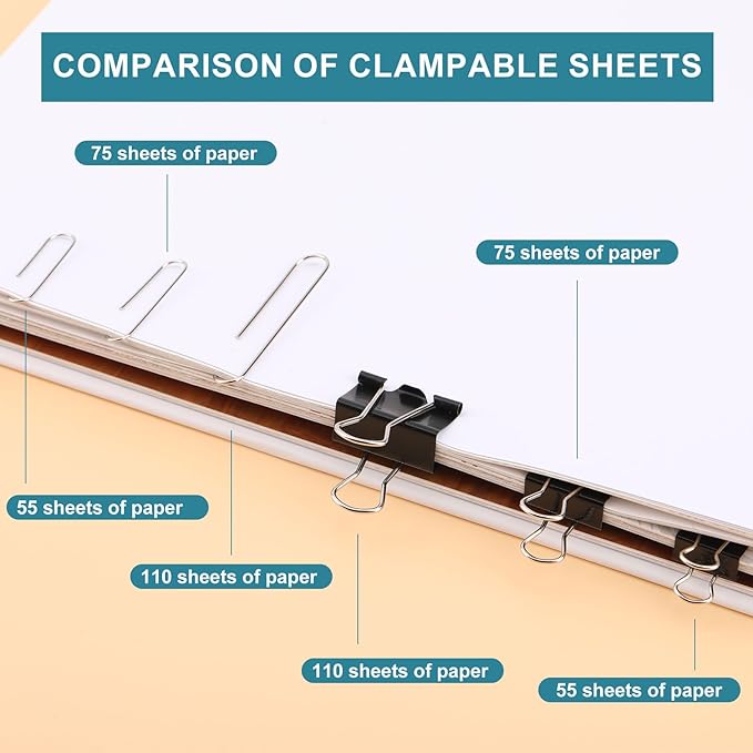 360 Pcs Binders & Paperclips Assorted Sizes with Container, Silver Paper Clips & Black Binder Clips Office Supplies, Paper Clamps for Office, Home, School