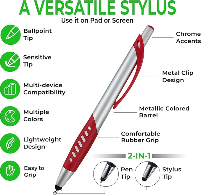 Personalized Pens With Custom Logo or Text-300 Pack Bulk-for Businesses, Parties, and Events, 2 in 1 Ballpoint Pen & Capacitive Stylus for Touchscreen Devices, Click Action, Assorted Colors, Black Ink