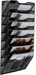 EasyPAG 8 Pocket Mesh Wall File Organizer, Hanging Paper Folder Holder with Classify Label, Vertical Wall Mount Mail Organizer for Office Home Classroom, Black
