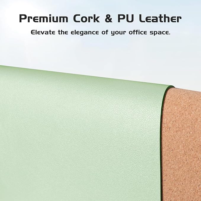 Aothia Double-Sided Desk Pad – 37.8"x17" Leather Desk Mat with Eco Cork Protector, Large Mouse Pad, Waterproof Desk Blotter for Office/Home (Aqua)