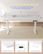 YIHAYO Electric Standing Desk with Drawers, 60 x 24 Inches Adjustable Desk with Storage Shelf, Computer Table with Splice Board for Home Office,White Frame/White Top