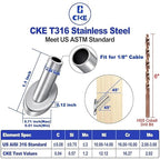 [Patent Design] CKE 20 Pack 45 Degree Angle Beveled Protector Sleeves, Wood Post Protector for 1/8" Cable Railing, T316 Marine Grade Stainless Steel Cable Railing Hardware with a Free Drill Bit