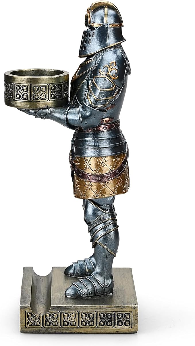King's Guard Standup Knight Candlestick Holders Resin TeaLight Holder Warrior Mobile Phone Stand Pen Holder Candle Holder for Restaurant, Altar, Home Table(Blue)