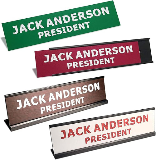 2" x 8" Custom Engraved Name Plate Personalized Office Nameplates with Wall or Desk Aluminum Holder