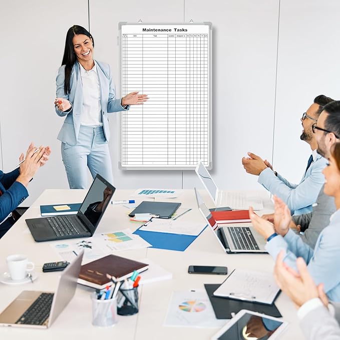 Lined Whiteboard Blank Grid Aluminum Frame Dry Erase Board Reusable Wall Mounted Board for Scheduling, to Do Lists Weekly Planning Home Work(36 x 24 Inch,Vertical Maintenance Tasks)