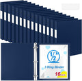 Henoyso 16 Pcs 3 Ring Binder 0.5 Inch Round Fits Letter Size 8.5'' x 11'' Paper Plastic Flexible Binder Bulk Holds 140 Sheets with 1 Pockets Versatile Organizer for Home Office School (Navy Blue)