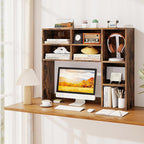 Tangkula Desktop Bookshelf, 37" Countertop Storage Hutch with 7 Cubes & 3 Adjustable Shelves, 3-Tier Desk Display Rack Organizer, Multipurpose Wood Desktop Hutch for Dorm Home Office (Rustic Brown)