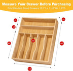 oridom Kitchen Bamboo Silverware Organizer, Kitchen Drawer Organizer - Utensil Holder and Cutlery Tray with Grooved Drawer Dividers for Flatware 7 Slot, Natural