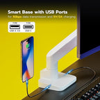 ARES WING Ultrawide Monitor Arms White with USB A/C, Heavy Duty Monitor Arm for 17 to 49 inch Screen, Holds 44 lbs, Adjustable Gas Spring Desk Mount with Clamp and Grommet Base