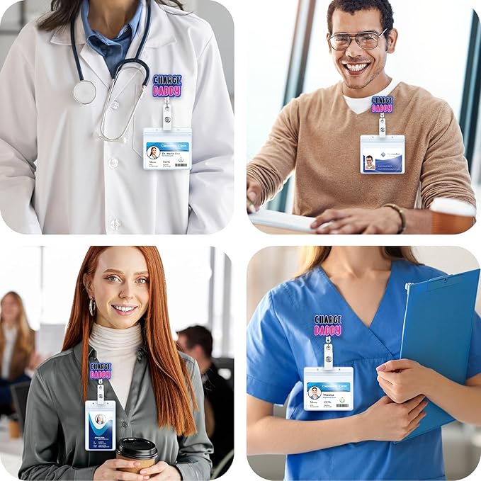 Charge Daddy Funny Badge Reel | Retractable ID Card Badge Holder | Name Tag Medical Work Badge Clip for Men Male Hospital Charge Nurse RN LPN CNA MA ER Night Shift Nurse Doctor Gifts | Alligator Clip