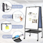 MAKELLO Rolling Whiteboard on Wheels 36x24 in, Double-Side Standing White Board Grey Bulletin Board Combo with Storage Tray for Office Classroom Commerce, Height Adjustable, Aluminum Frame, 3'x2'