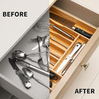 oridom 2-Piece Bamboo Silverware Organizer, Expandable Kitchen Drawer Organizer for Cutlery and Utensils, Multifunction Adjustable Bamboo Wood Cutlery Tray in Drawer for Flatware, (Natural)