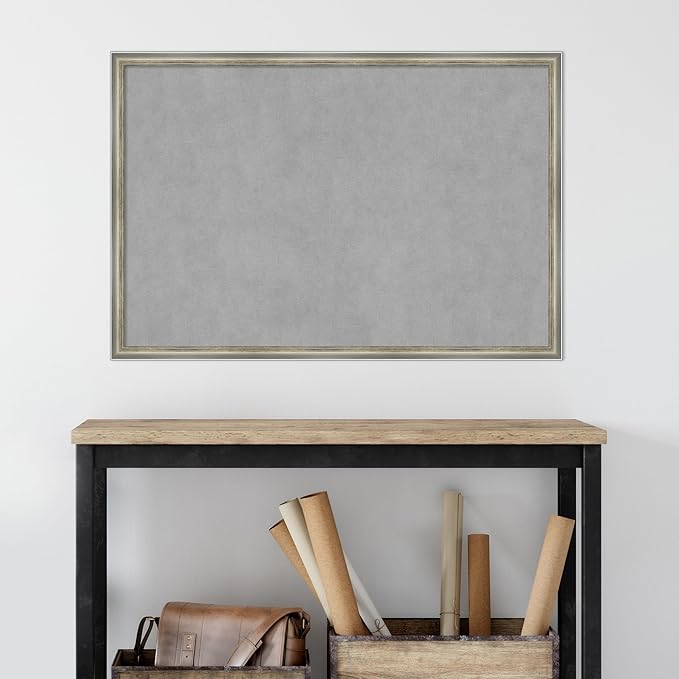 Amanti Art Silver Framed Magnetic Board 26x38 Large Vision Board for use with Magnets, 100% Metal Sheet to Display Items as Office Decor or for Home Organization in mudroom, Kitchen or Kids Room