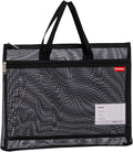 Pendancy Mesh Zipper Pouch A4 Size, Large Double Pocket Lightweight Nylon Transparent File Bag with Handle, 11x13.8 in Foldable Document Storage for Puzzle Project/Cross Stitch/Travel/Office (Black)