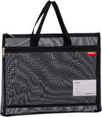 Pendancy Mesh Zipper Pouch A4 Size, Large Double Pocket Lightweight Nylon Transparent File Bag with Handle, 11x13.8 in Foldable Document Storage for Puzzle Project/Cross Stitch/Travel/Office (Black)