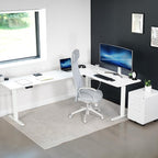 VIVO Electric Corner 84 x 63 inch L-Shaped Standing Desk, Memory Height Adjustment, White Top White Frame, DESK-E3CTWW-84