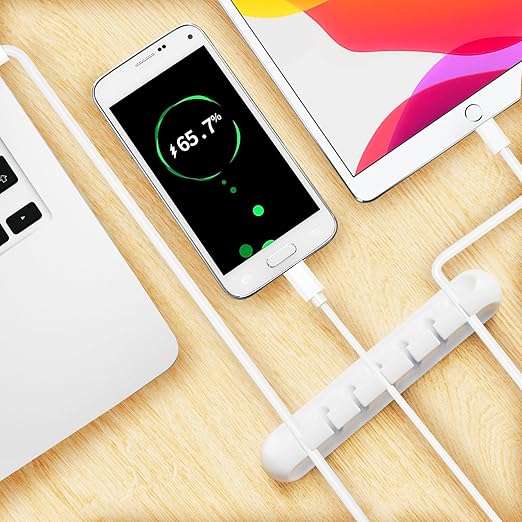 Apromisith USB Cable Organizer Clips Cord Holder,10 Packs (3-5-7-Slots) White Self Adhesive Desk Cord Cable Management