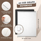 Engrowtic Top Spiral Graph Paper Notebooks 8.7 X11.4 Inch A4 Grid Paper Notepad 70 Sheet Memo Steno Pad for Engineering Writing Sketching Drawing School Office Supplies (1 Pack,Black)