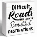 Inspirational Wood Box Sign - "Difficult Roads To Beautiful Destinations" Motivational Message - 5x5x1 Inch Uplifting Home & Office Decor